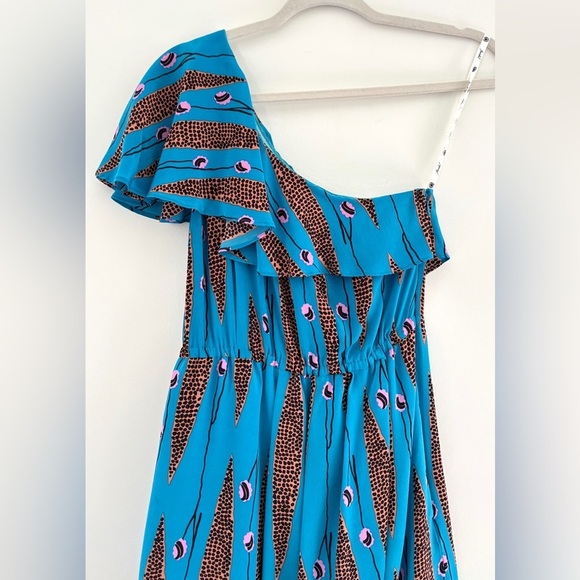 Tracy Reese One Shoulder Silk Dress Blue Leopard Print Cocktail New Years Size 0 - Picture 2 of 10